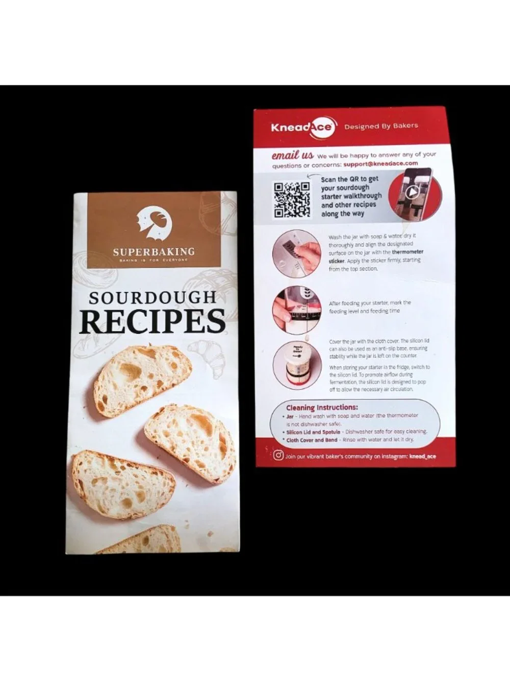 Kneadace Sourdough Starter Jar Set with Thermometer Band 2 Lids Scraper Spatula